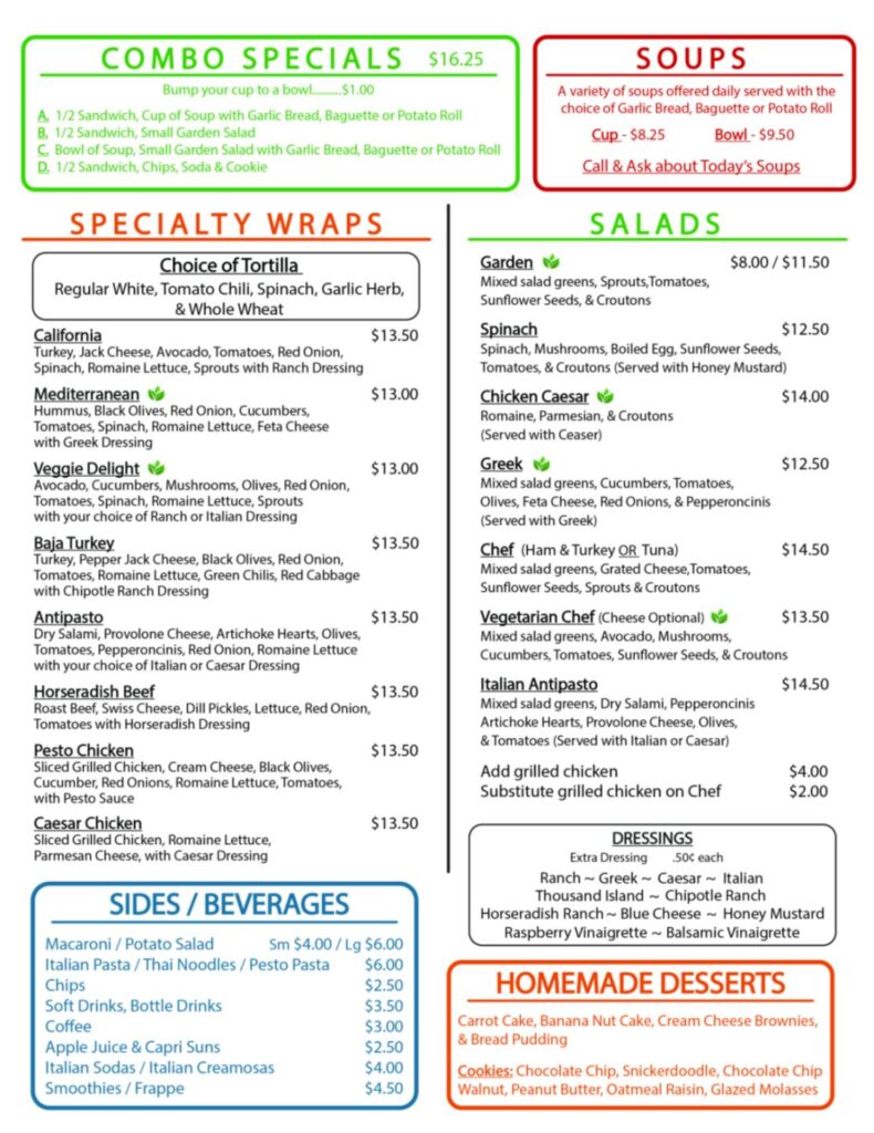 Squeeze Inn Sandwich Shop Menu 1